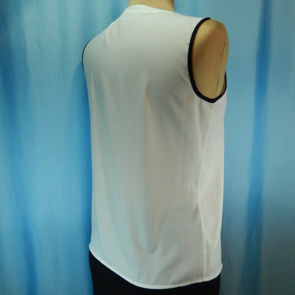 Calvin Klein White Sleeveless V-Neck with Black Piping Size Small Career Top EUC - Picture 6 of 10